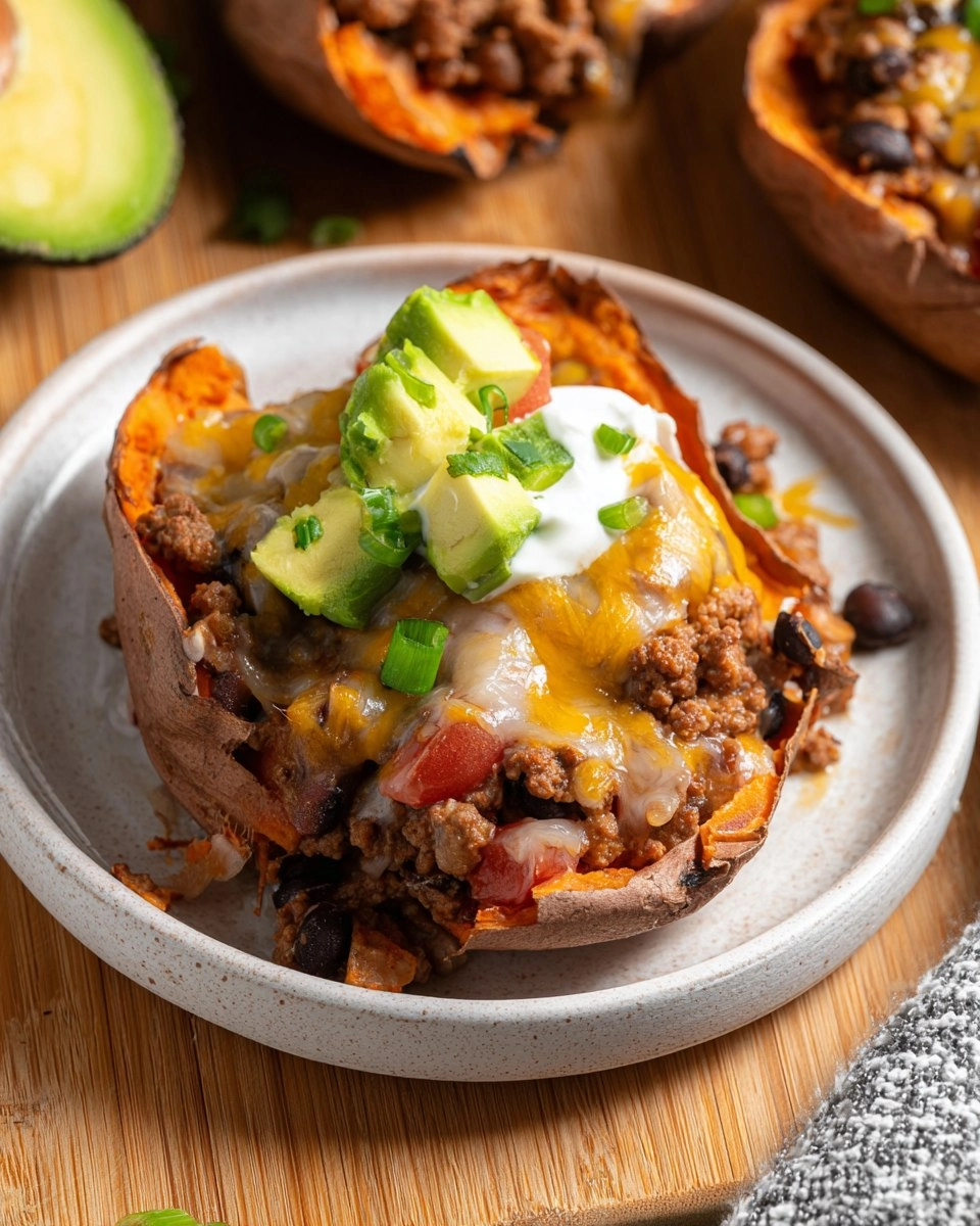 Black Bean & Ground Beef Stuffed Sweet Potatoes
