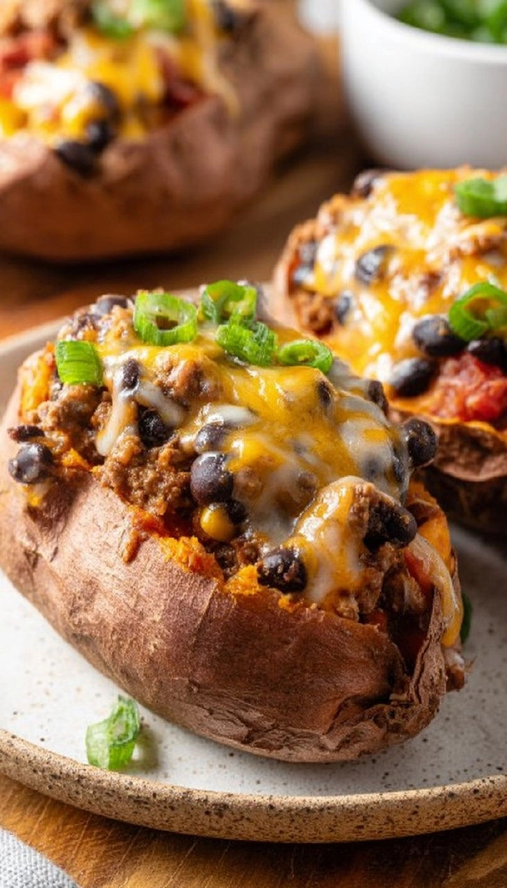 Black Bean & Ground Beef Stuffed Sweet Potatoes