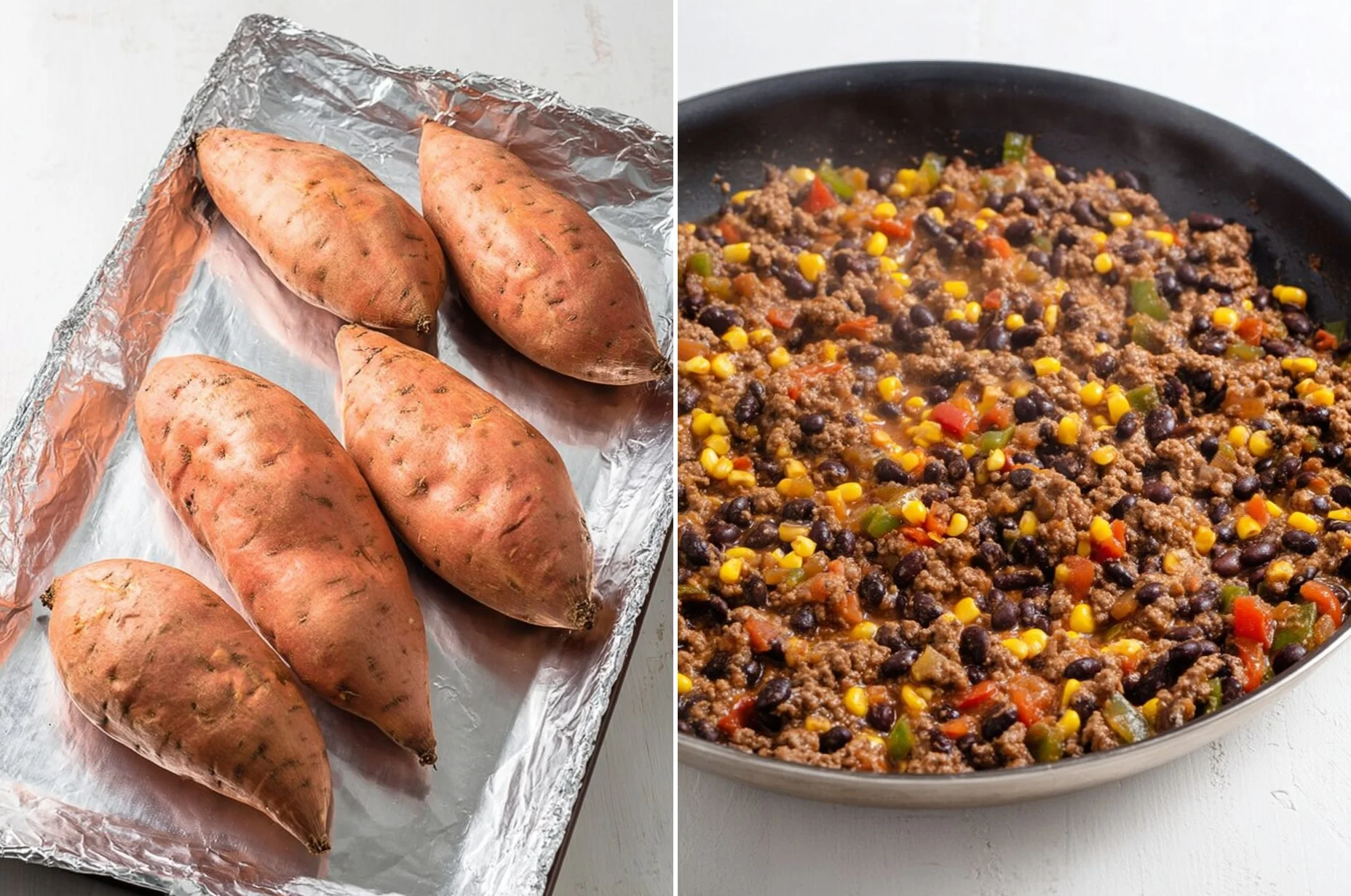 Black Bean & Ground Beef Stuffed Sweet Potatoes