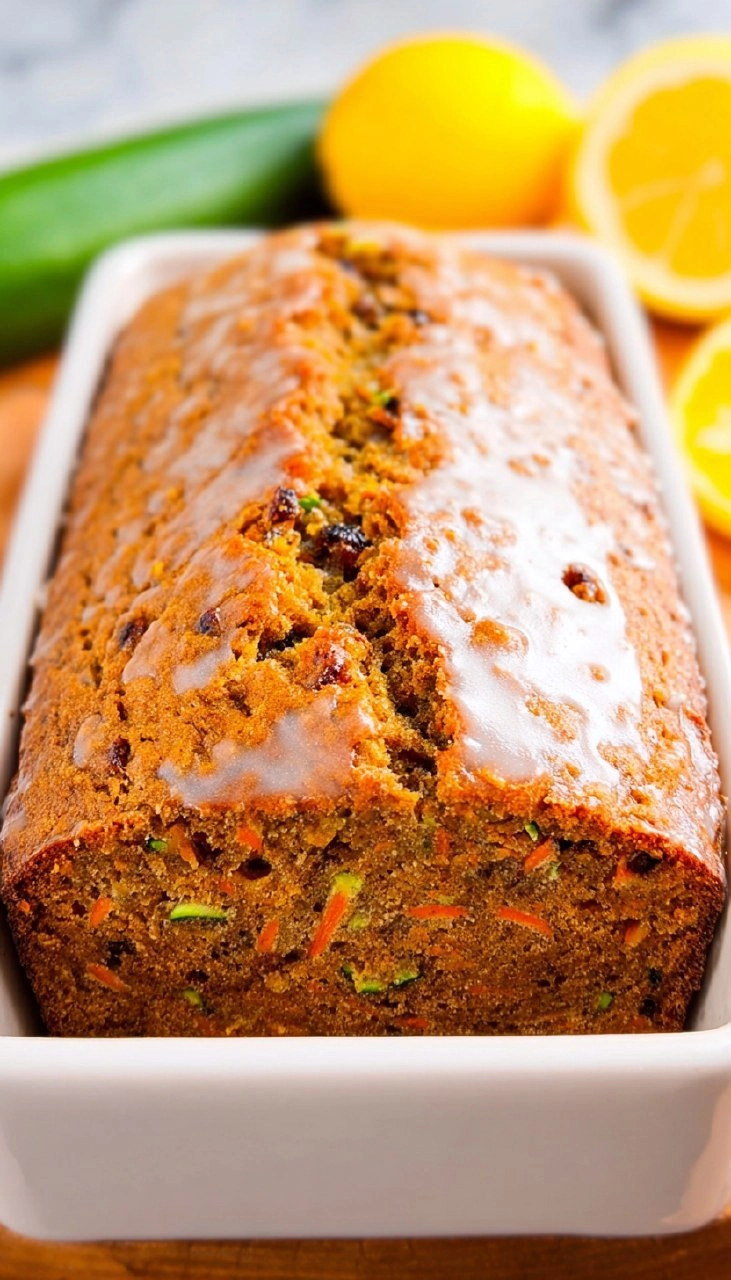 Carrot Zucchini Bread with Lemon Glaze