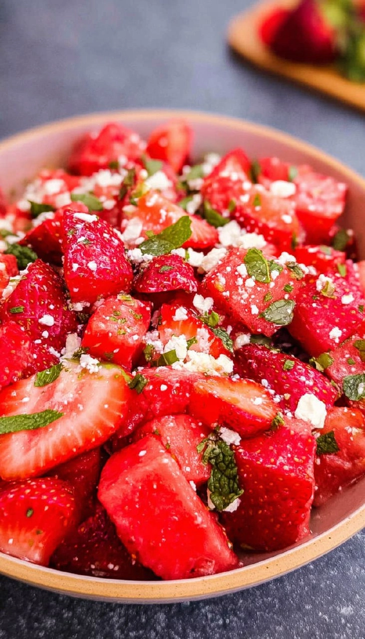 Watermelon Strawberry Salad With Feta Honey Lime Dressing